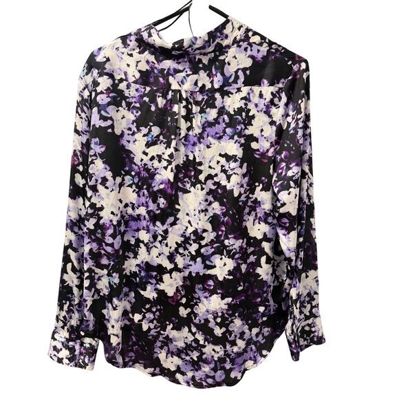 Apt. 9 Purple Black Floral Long Sleeve Faux Wrap Blouse Size L Top - Picture 10 of 12